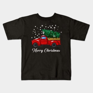 Merry Christmas Retro Vintage Red Truck Kids T-Shirt